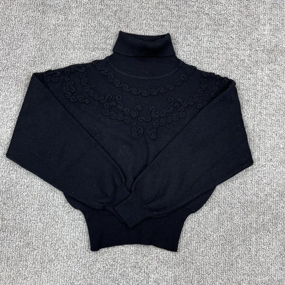Vintage Meister Sweater Womens M Black Wool Acrylic Turtleneck Pullover 80s